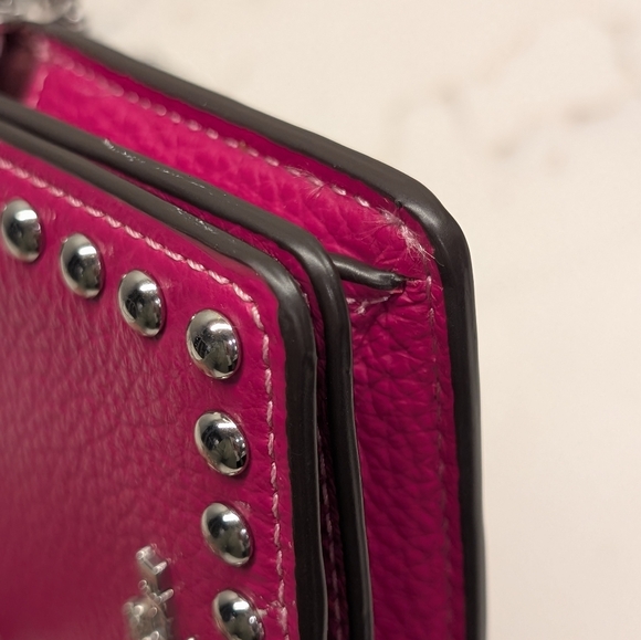Coach Studded Mini Crossbody Bag w/ Chain. Like New. Fuschia Pink & Silver. - Picture 4 of 16
